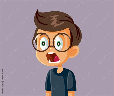 Astonished Little Boy Feeling Shocked Vector Cartoon Stock Vector