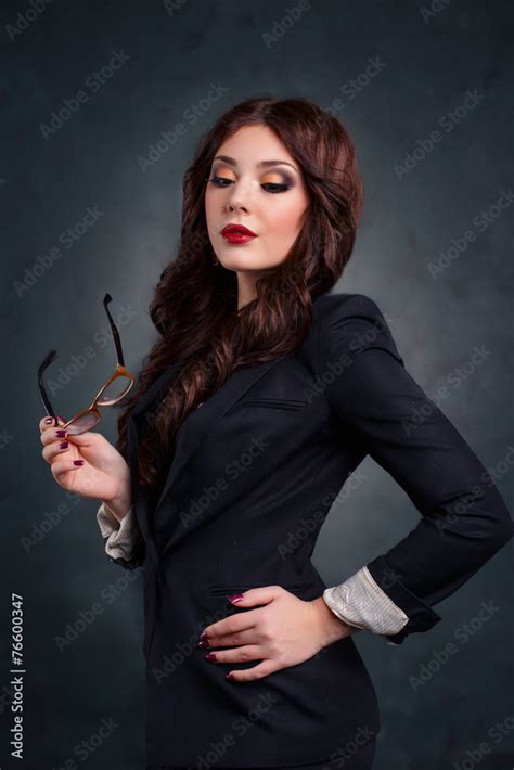 Sexy Business Woman In A Dark Business Suit Sexy Secretary Stock Photo