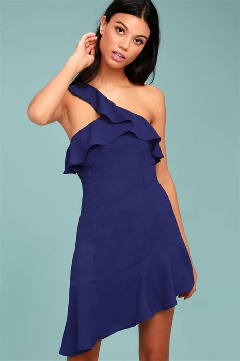 Cute Royal Blue Dress One Shoulder Dress Sheath Dress Lulus