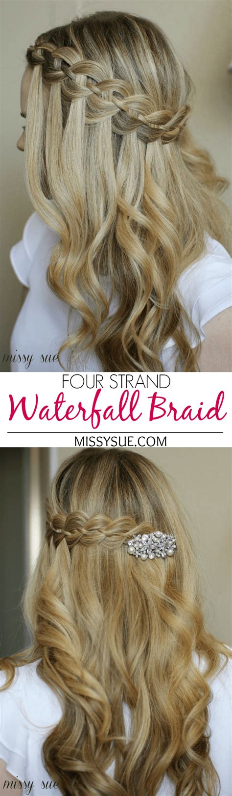 Waterfall braiding with two strands. Four Strand Waterfall Braid