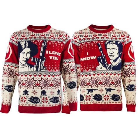 star wars han and leia couples knitted christmas sweater jumper set uk knitted