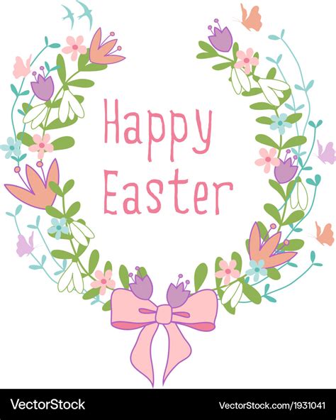 Happy Easter Floral Wreath Royalty Free Vector Image