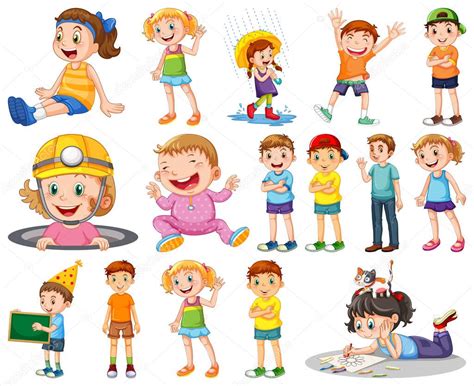 Niños felices en diferentes acciones ilustración 2023