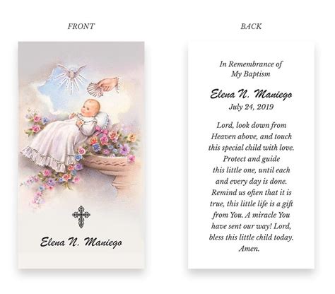 Baptism Baby Girl Souvenir Prayer Card Stampita Pepa Prints