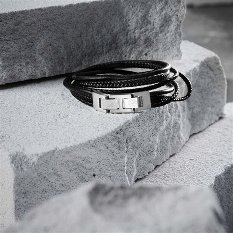 Black And Stainless Steel Roy Leather Bracelet In Stock Lucleon