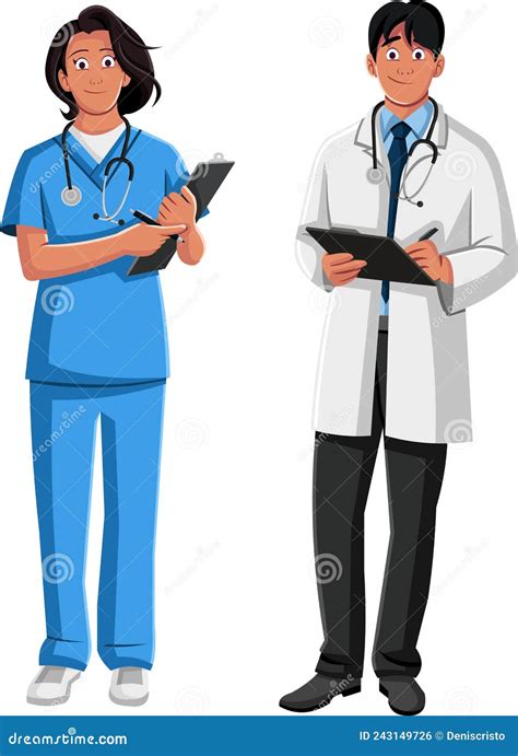 Nurse And Doctor With Clipboards Stock Vector Illustration Of
