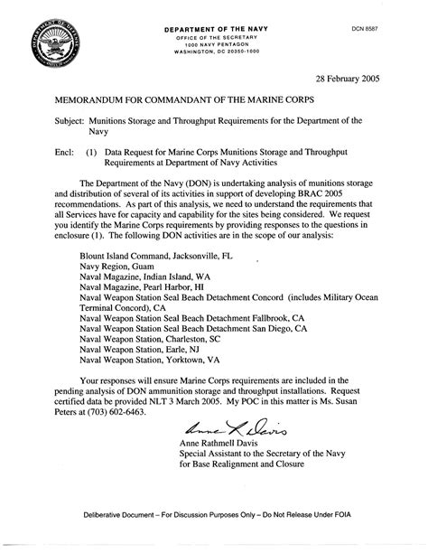Department Of The Navy Memorandum For Commandant Of The Marine Corps