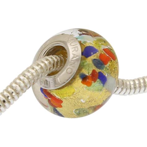 Charm Beads Gold Multicolor Confetti Murano Glass Charm Bead