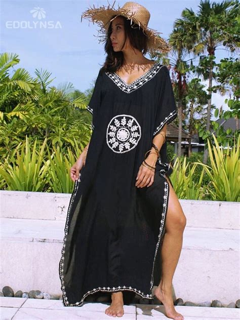 Embroidery Cotton Beach Cover Up Saida De Praia Swimsuit Women Bikini Cover Ups Tunics For Beach