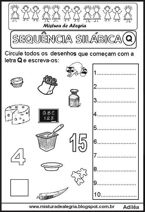 Sequencia Silabica Letra Q Imprimir Colorir 464677 Atividades