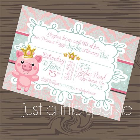 Pig Invitation Princess Piggy Invite Piggy Birthday Pig Birthday