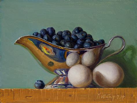 Wang Fine Art Blueberries And Eggs Original Oil Painting A Day Daily