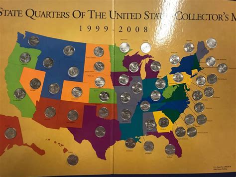 1998 2008 State Quarter Set On Map With Coa