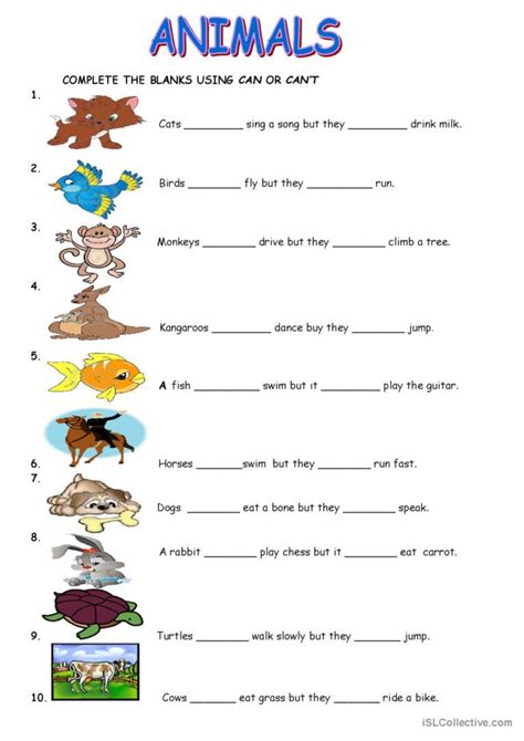 Animals Can Cant General Gramma English Esl Worksheets Pdf And Doc
