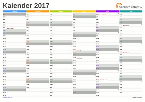 Jahresplaner und kalender 2021 zum ausdrucken. Halbjahreskalender 2017 zum Ausdrucken - PDF-Vorlage 2 # ...