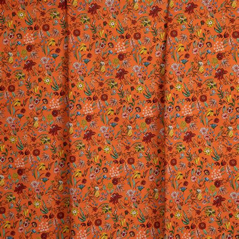 Fabric Ic023 Faille 100 Cotton Fabric Orange Mlt Pablo Flowers Softened