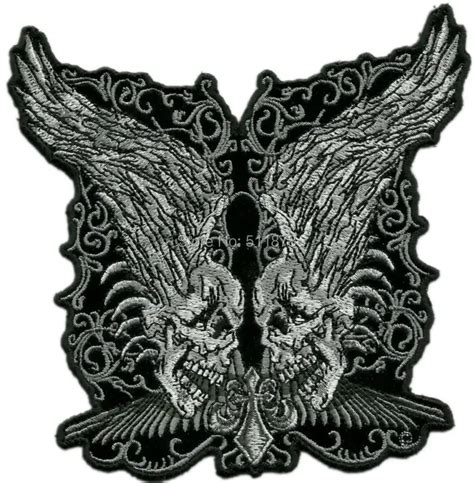 5 Twin Grey Death Skulls With Raised Wings Chopper Outlaw Mc