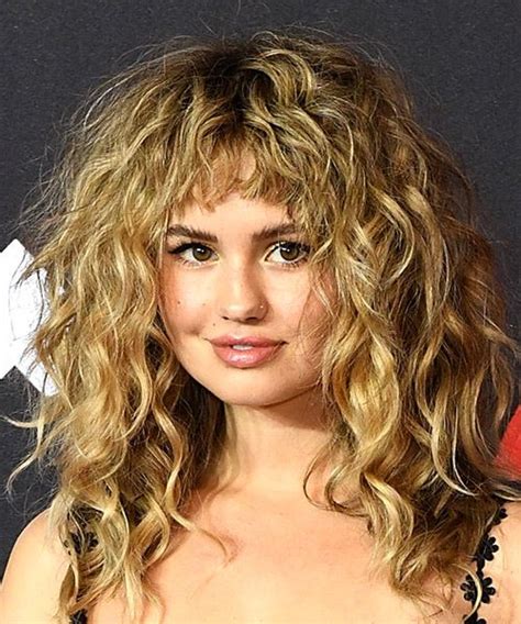Debby Ryan Long Curly Brunette Hairstyle With Layered Bangs And Light Blonde Highlights