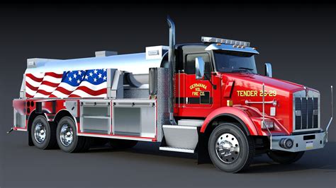 Artstation Kenworth T800 Fire Tanker Truck Game Assets