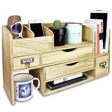 Adjustable Wooden Desktop Organizer Office Supplies Storage Shelf Rack