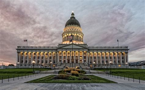 Download Wallpapers Utah State Capitol Salt Lake City Evening Sunset