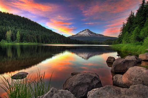 Sunset At Trillium Lake With Mount Hood By David Gn Photography