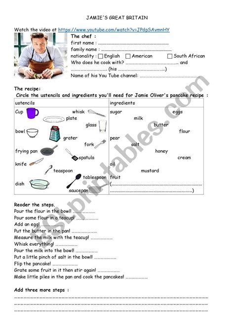 Jamie Oliver´s Pancake Recipe Esl Worksheet By Chribou2