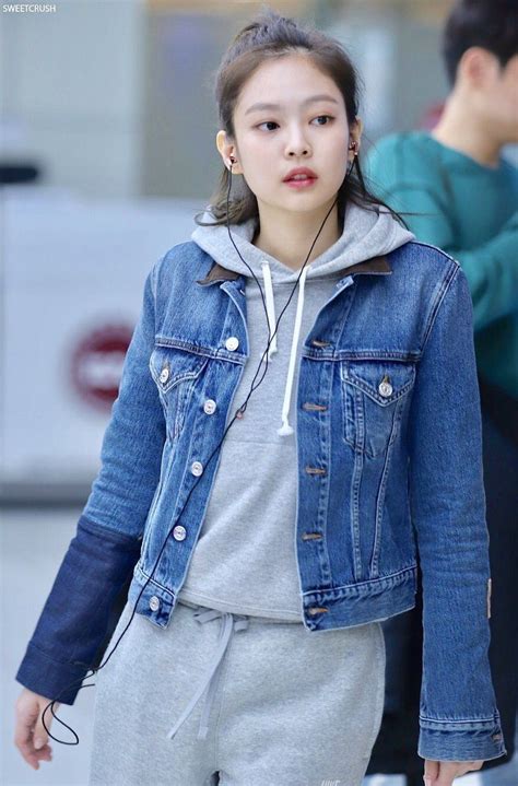 Cute Denim Jacket Over Comfy And Cozy Gray Sweatsuit Korean Fashion