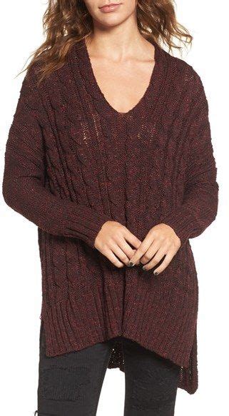 Womens Love By Design Marled Cable Knit Pullover Burgundy Sweater