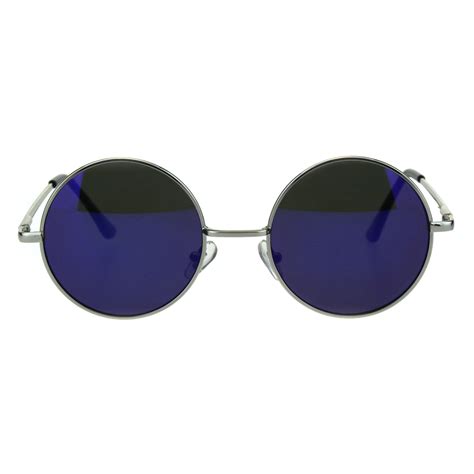 Sa106 Sa106 Color Mirror Reflective Lens Round Circle Lens Hippie Sunglasses Silver Blue
