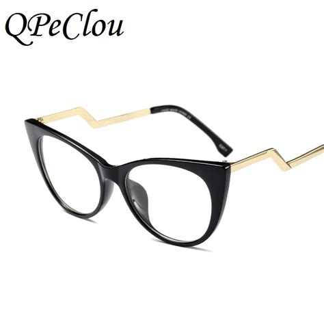 qpeclou cat eye glasses frame women vintage brand metal curved legs clear lens glasses female