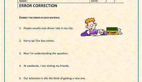 Error Correction Worksheet | Verb worksheets, Tenses, Correction
