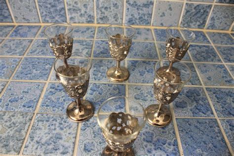 Vintage 6 Silver Plated Cordial Glasses