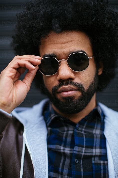 Afro Man Wearing Sunglasses Outdoors Stock Image Everypixel