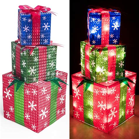 Prextex Set Of 3 Christmas Lighted Red Green And Blue T