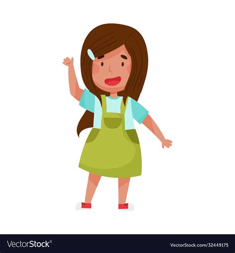 Cheerful Girl Character With Dark Hair Greeting Vector Image