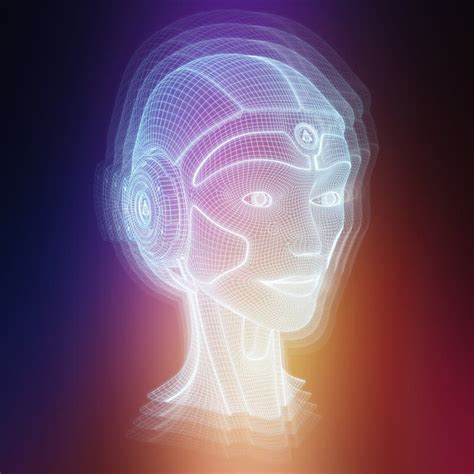 Wireframed Robotic Woman Head Representing Artificial Intelligence 3d