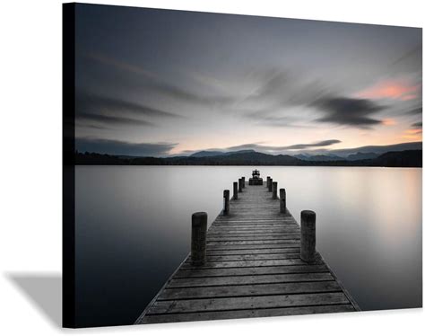 Pier Picture Canvas Wall Art Vintage Lake Dock Artwork Painting For