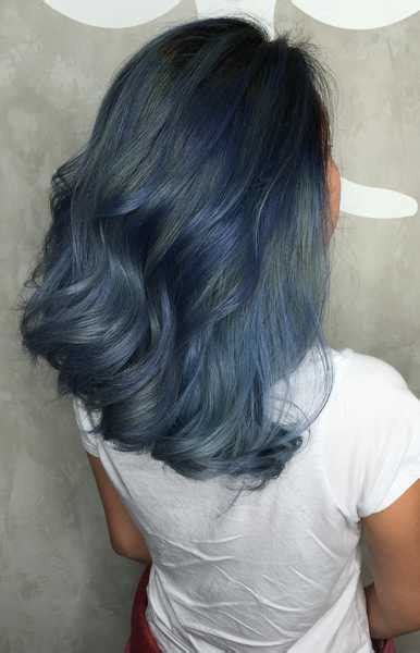 Greyish Blue Ash Blue Hair Color