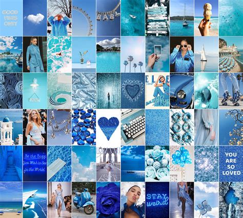 Boujee Blue Wall Collage Kit Baddie Collage Blue Aesthetic Etsy
