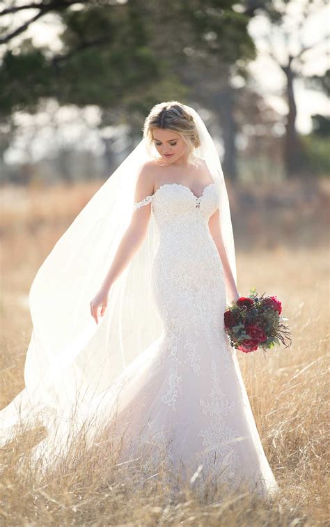 Outside wedding vs inside wedding. Blush Wedding Dress with Rich Lace | Essense of Australia