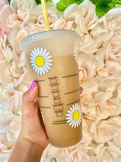 Daisy Starbucks Cup Custom Cold Cup Daisy Flower Reusable Etsy