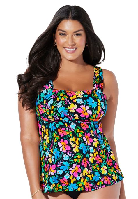 Swimsuits For All Womens Plus Size Tie Back Tankini Top 20 Rainbow Floral