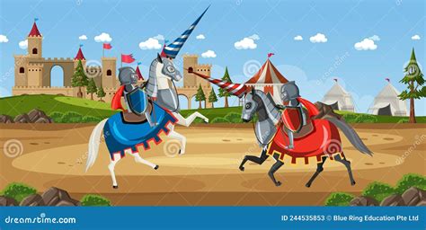 Two Medieval Knights Fighting Together Stock Vector Illustration Of