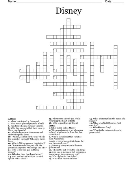 Printable Disney Crossword Puzzles Disney Crossword Free Printable