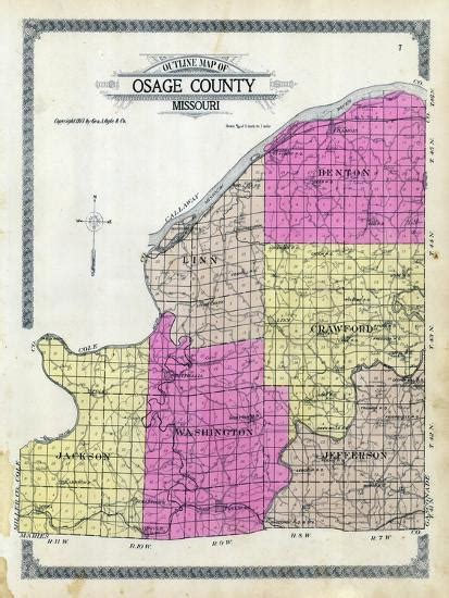 1913 Osage County Outline Map Missouri United States Giclee Print