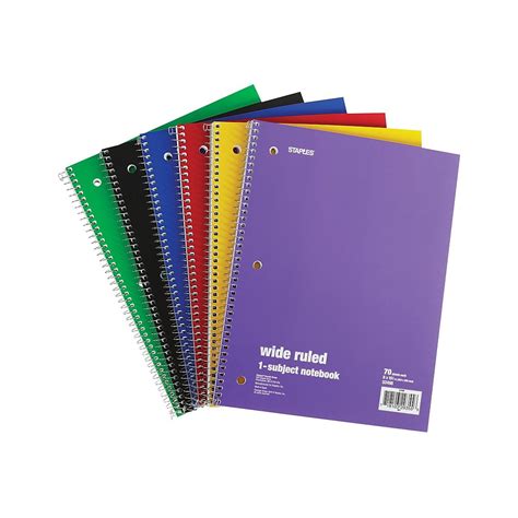 Staples 1 Subject Notebook 8 X 105 Wide Ruled 70 Sheets Assorted 6