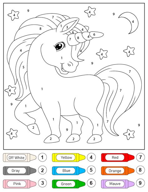 Unicorn Sitting On Clouds Color By Number Coloring Page Free