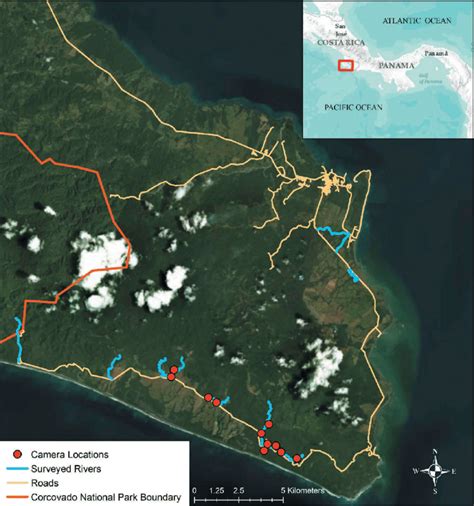 Map Of Osa Peninsula Costa Rica Showing Surveyed Rivers And Positions