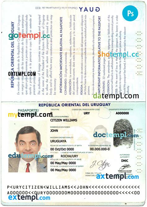 Uruguay Passport Psd Files Editable Scan And Photo Realistic Look Sample 2 In 1